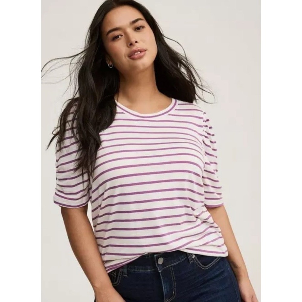 NWT Torrid‎ Cotton Modal Tee Concord Grape Strip Womens Size 1